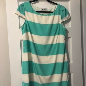 Green and white stripe dress